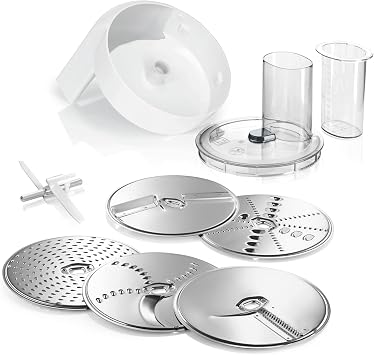 Bosch VeggieLove MUZ5VL1 aksesuar seti, 5 dilim i eren s rekli  nitzler kesme tornalama diski, t rp leme diski, orta ince rende diski, Asya sebzeleri ve r sti i in,  ok renkli [Enerji S n f  E]