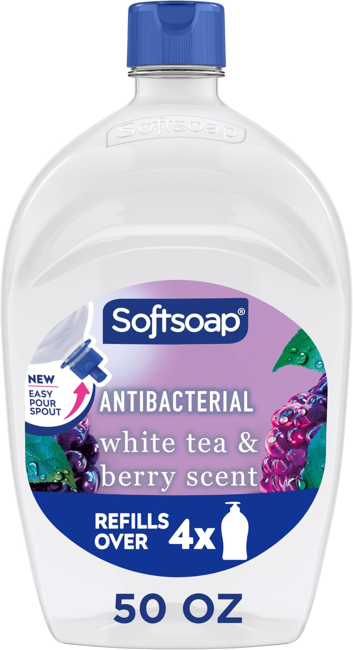 Antibacterial Liquid Hand Soap, Kitchen and Bathroom Hand Soap, White Tea and Berry Scent, 50 fl oz Refill