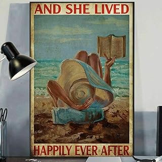Inga Beach Reading Book She Lived Happily Ever After Vintage Poster Home Decor Art Wall Decor Metal Sign Poster 8x12 inches