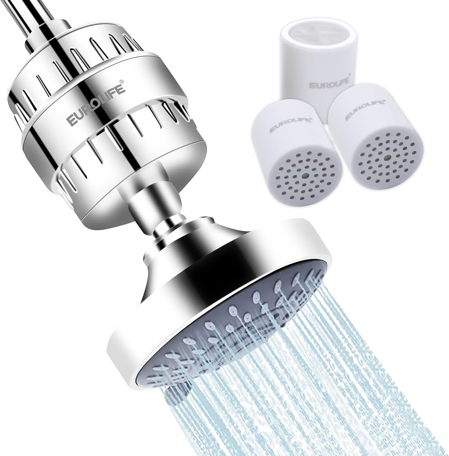 Filtered Shower Head with 15-Stage Vitamin C Shower Filter for Hard Water, Reduces Chlorine for Healthier Skin & Hair, 5 Spray Modes, 360° Adjustable, Includes 3 Filter Cartridges