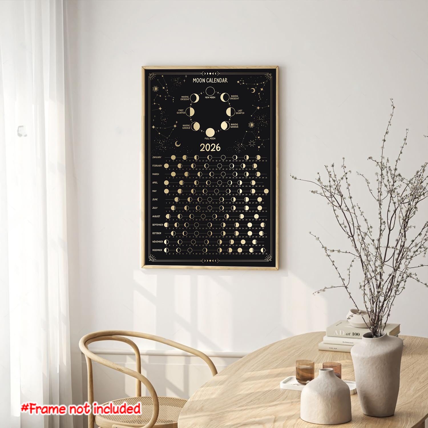 Amazon.com: Moon Calendar Lunar 2026 Poster, 12x18 Inches Unframe