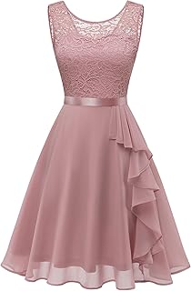 Women's Cocktail Dresses Prom Wedding Guest Short Bridesmaid Dresses Ruffle Hem Sleeveless Lace Formal Dress - Buy now