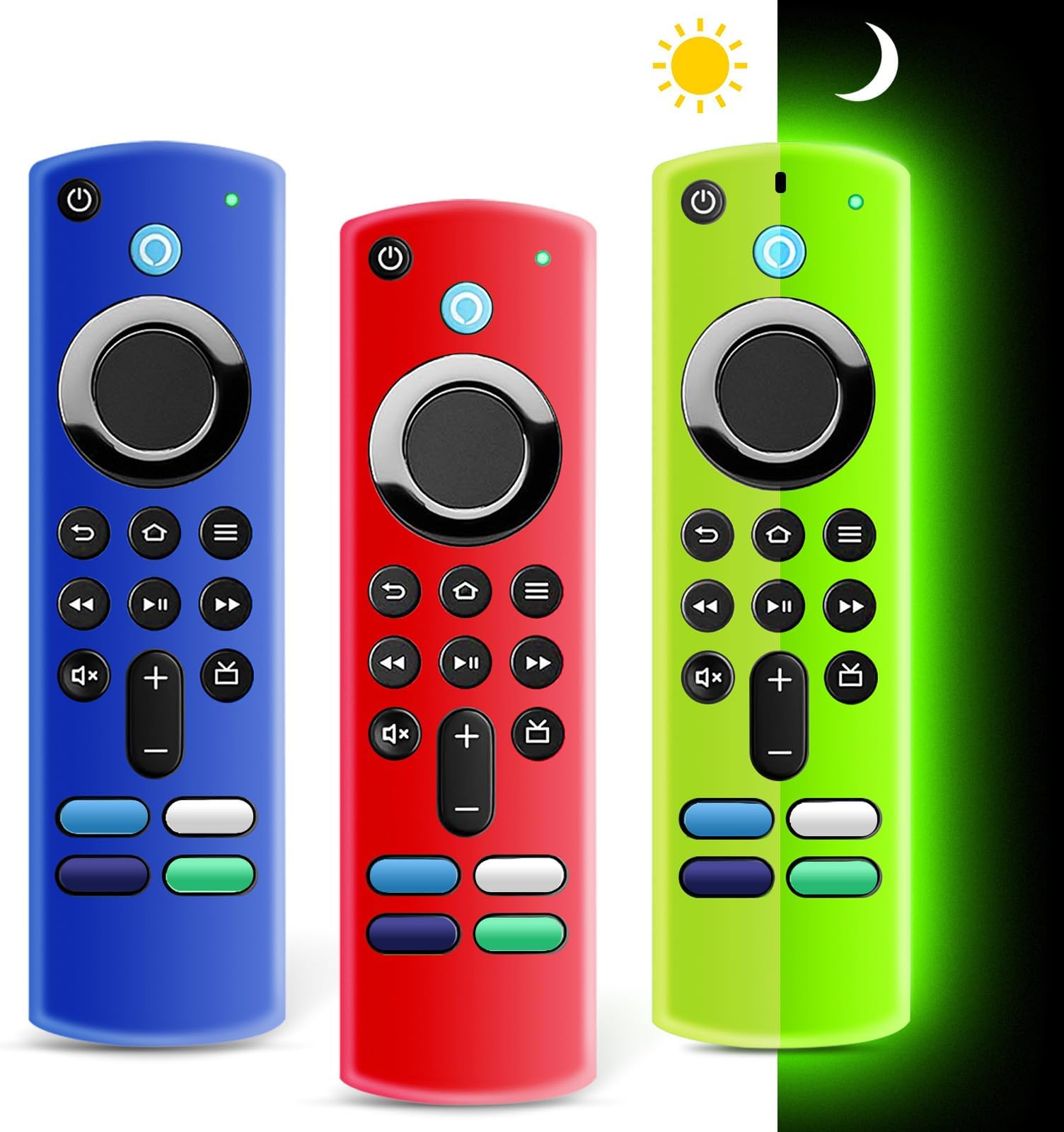 ONEBOM （3 Pack） FireStick Remote Cover 3rd Gen with TV Stick (3rd Gen) Voice Remote,Remote Cover Glow in The Dark,FireStick 4K Max,Remote Cover with The Same Color Wrist Strap(Glow Green&Blue&Red)