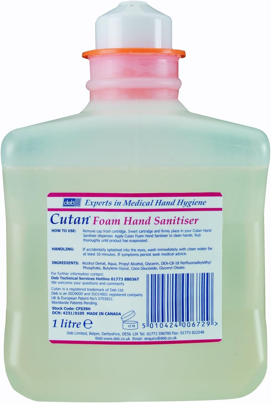 Cutan DUCFS39H Foam Hand Sanitiser Cartridge Refill, 1 L, Clear (Pack of 6)