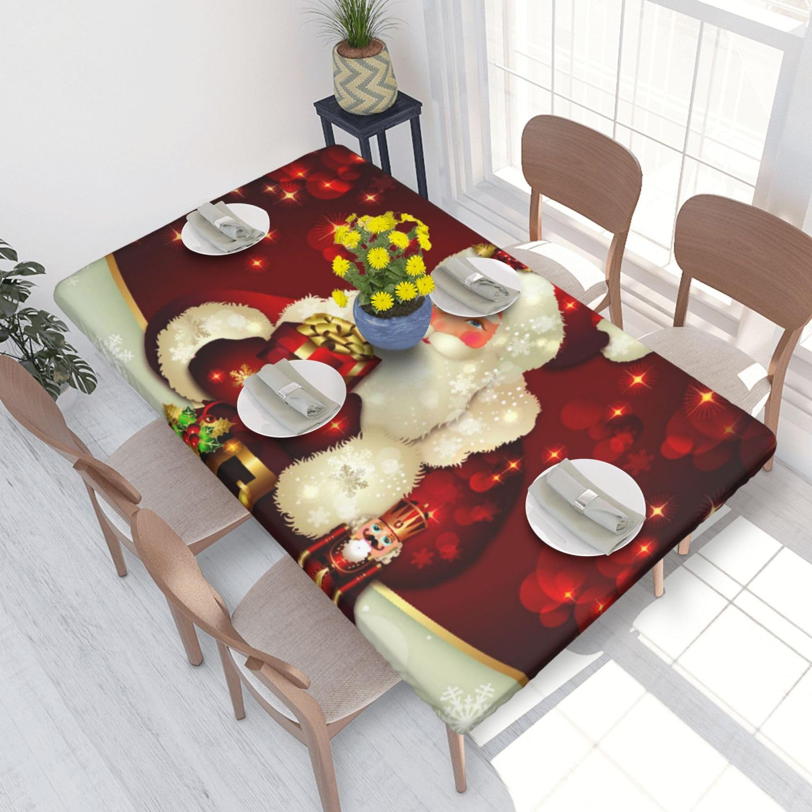 BNVSADC Merry Christmas Santa Claus Printed 4FT Tablecloth 122x76 CM Polyester Kitchen Water Resistant Table Cloth Dining Table Decoration Table Covers