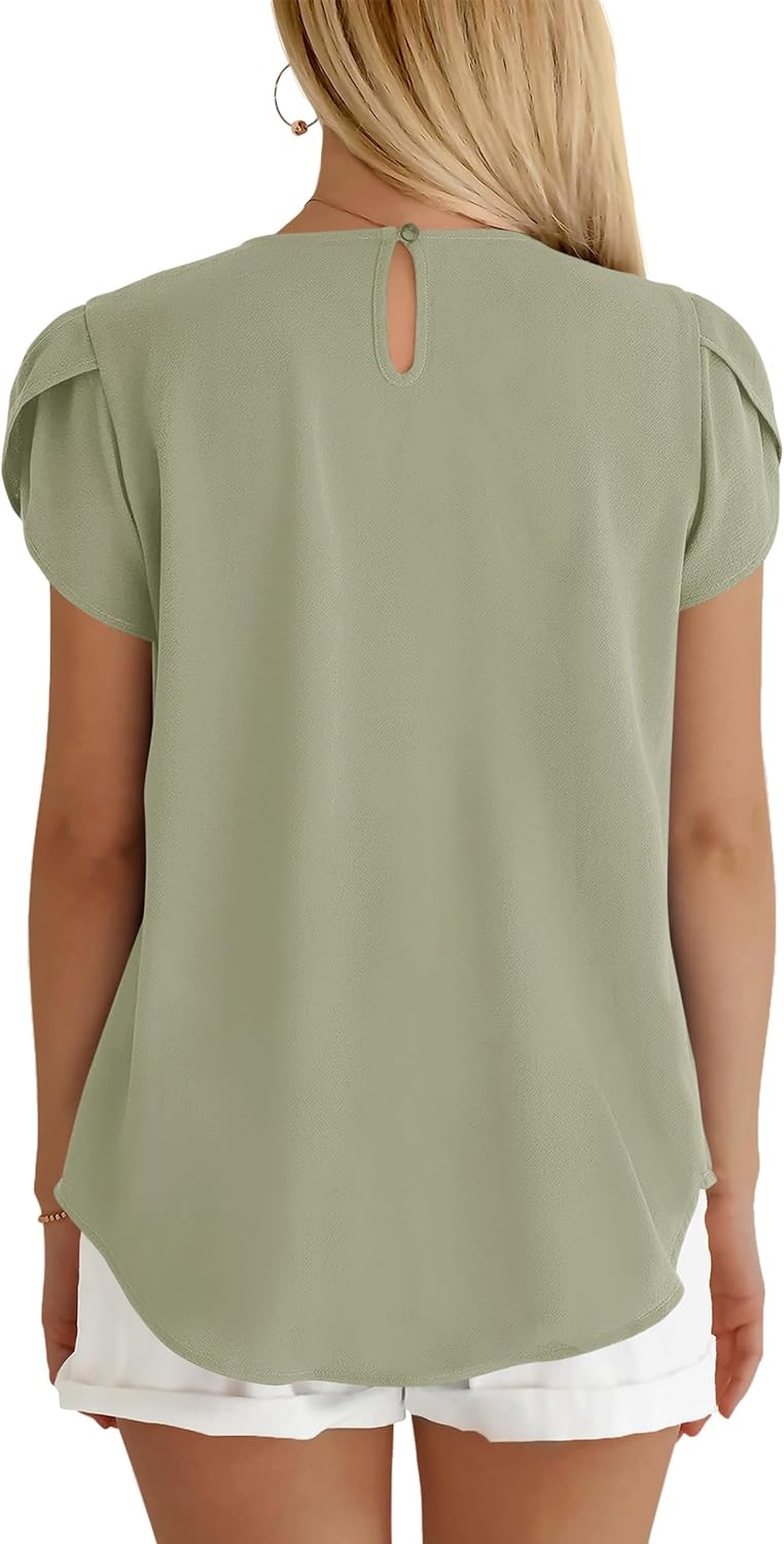 PRETTYGARDEN Women's Tops 2026 Casual Summer Round Neck Short Sleeve Basic Pleated Loose Fit Blouses Plain Tunic Shirts - Image 5
