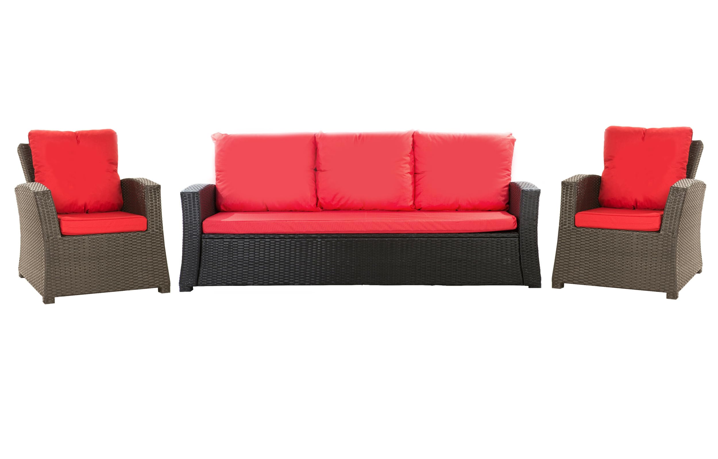 SET Coussins de jardin en rotin 4-5 places – Pour canapé, chaise à bascule et salon, confortables pour intérieur et extérieur, polyester - imperméable (rouge, 160x60x50 cm / 2x 50x56 cm)