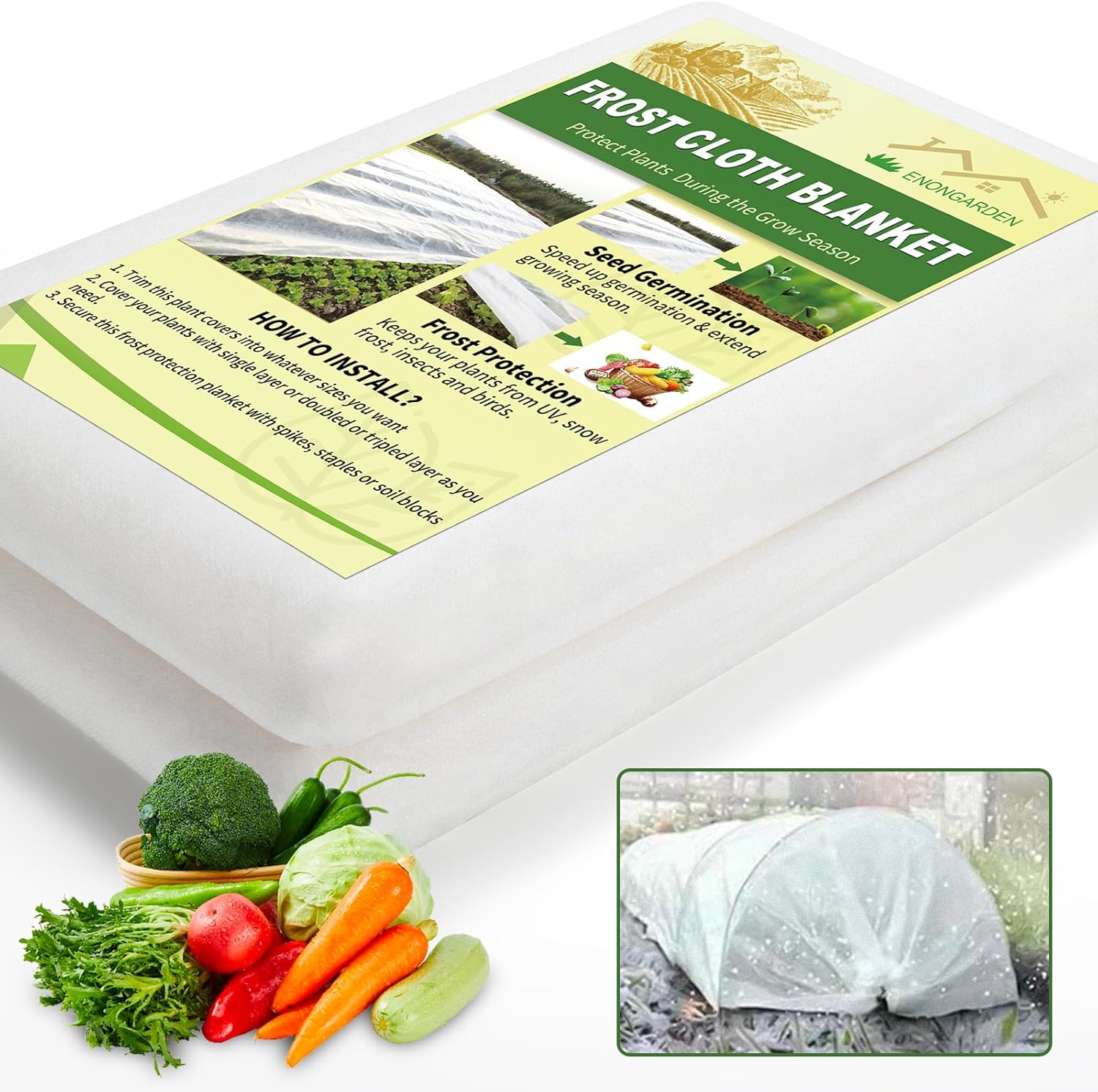10FT x 50FT Plant Cover Freeze Protection 1.1 oz/yd Greenhouse Covers Frost Blankets for Vegetable Reusable Floating Row Cover for Winter Cold Weather,Garden Frost Sun Pest Protection