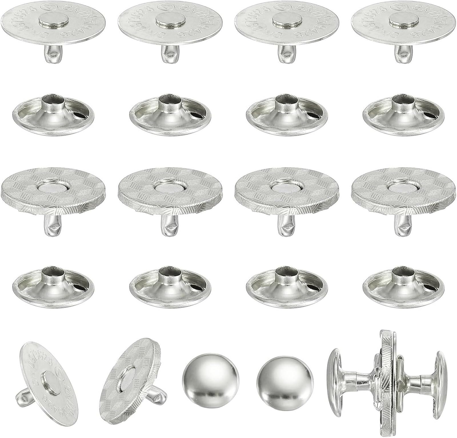Magnetic Press Studs 10 Sets Magnetic Snaps Button,Metal Round Clasps Fabric Base Components and Cap Kit Diameter 14mm / 18mm(18mm Silver)