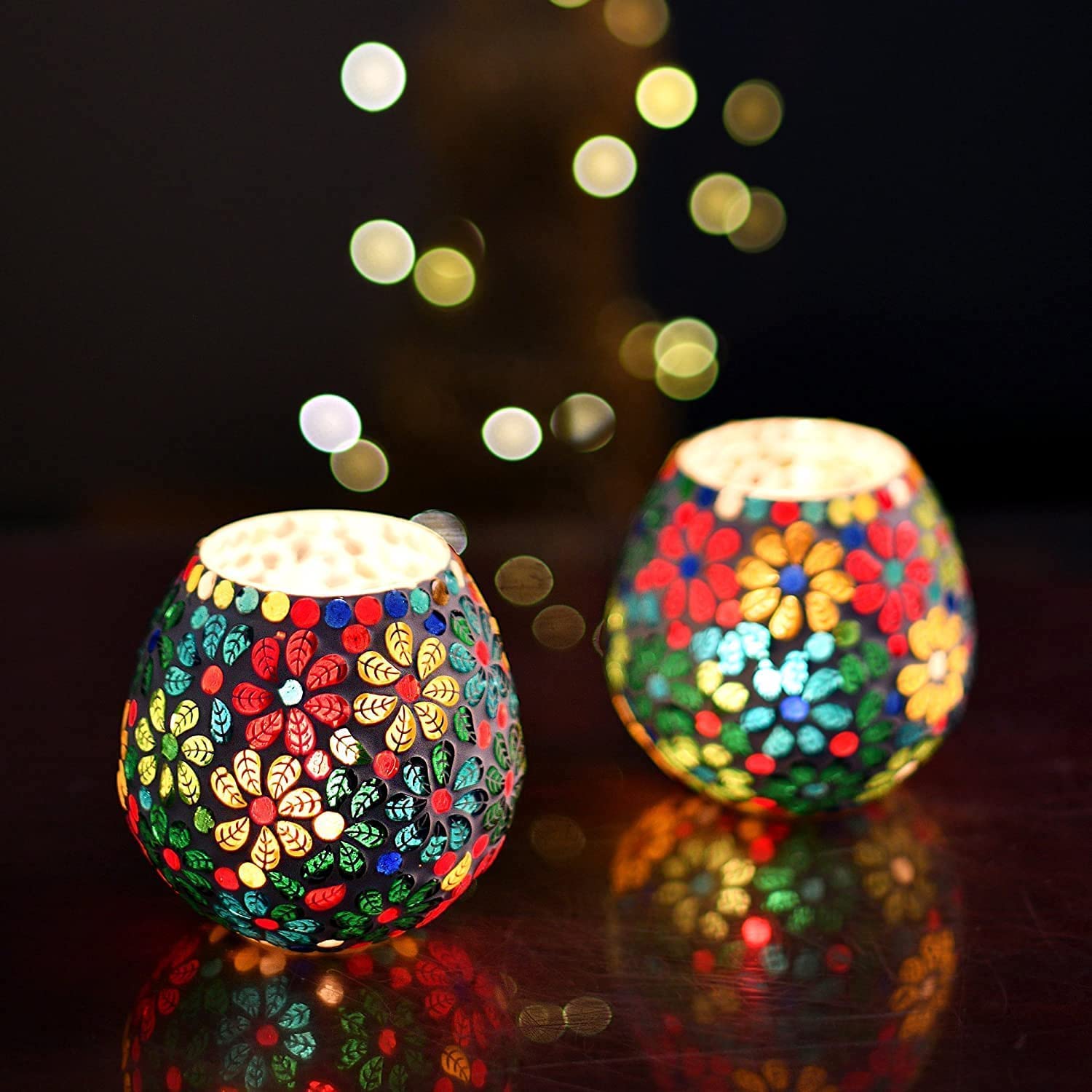 Mahganya Mosaic Glass Tealight Candle Holders Decorative Items for Home Set of 2 (Flower big1) (B0B97LGDCX) Amazon Price History, Amazon Price Tracker