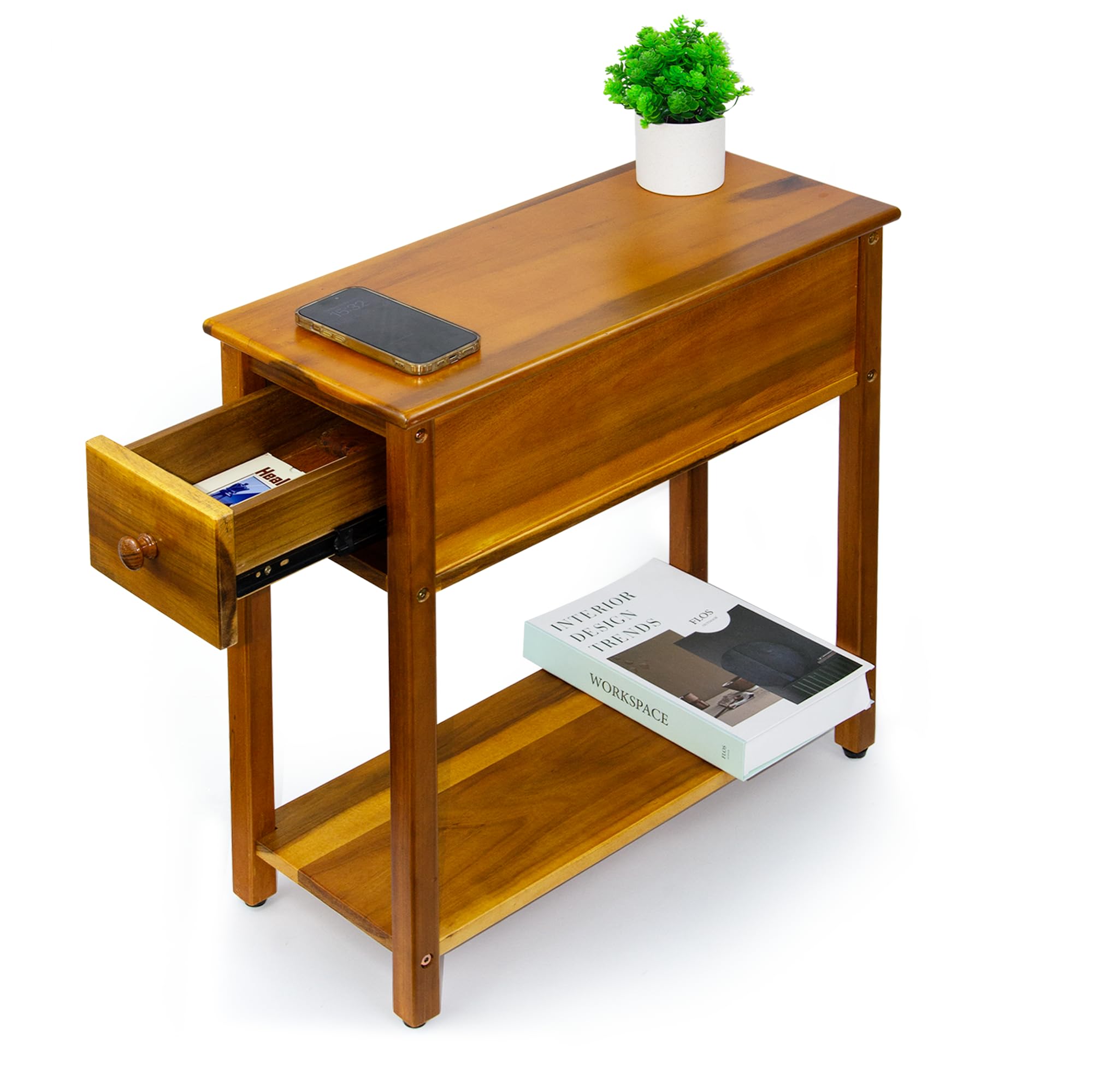 View 1 of ***MISSING PARTS***
ENKEZI Narrow End Table with Drawer and Shelf – Slim Side Table for Small Spaces, Nightstand for Bedroom or Living Room, Small Bedside Table (Top Drawer)