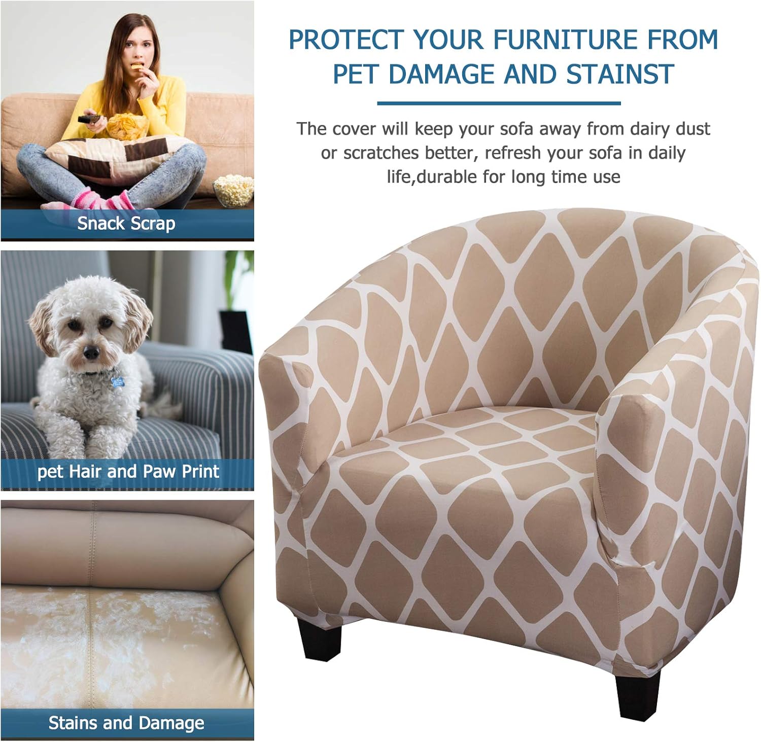 Beacon Pet Club Chair Slipcover, Stretch Spandex Removable Printed Pattern Armchair Covers, Sofa Cover Furniture Protector for Living Room Arm Chair Cover Geometric Couch Covers (Pattern 02)