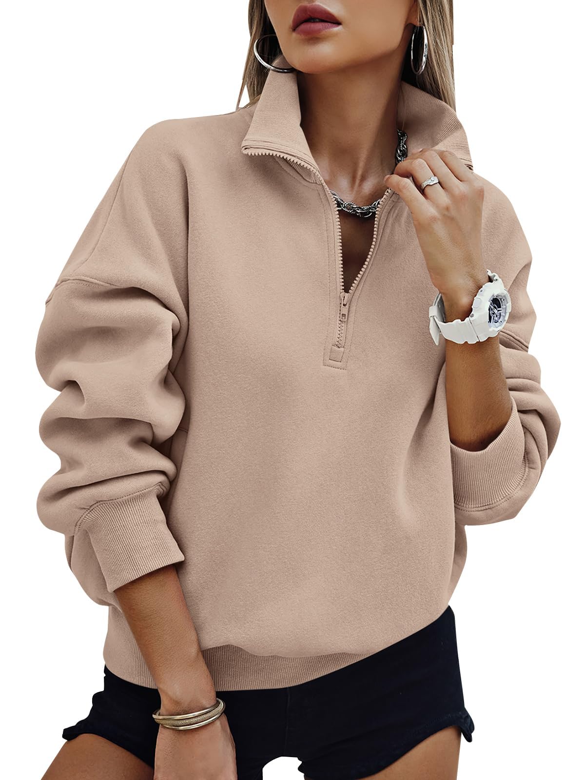 PRETTYGARDEN Womens Half Zip Oversized Sweatshirt