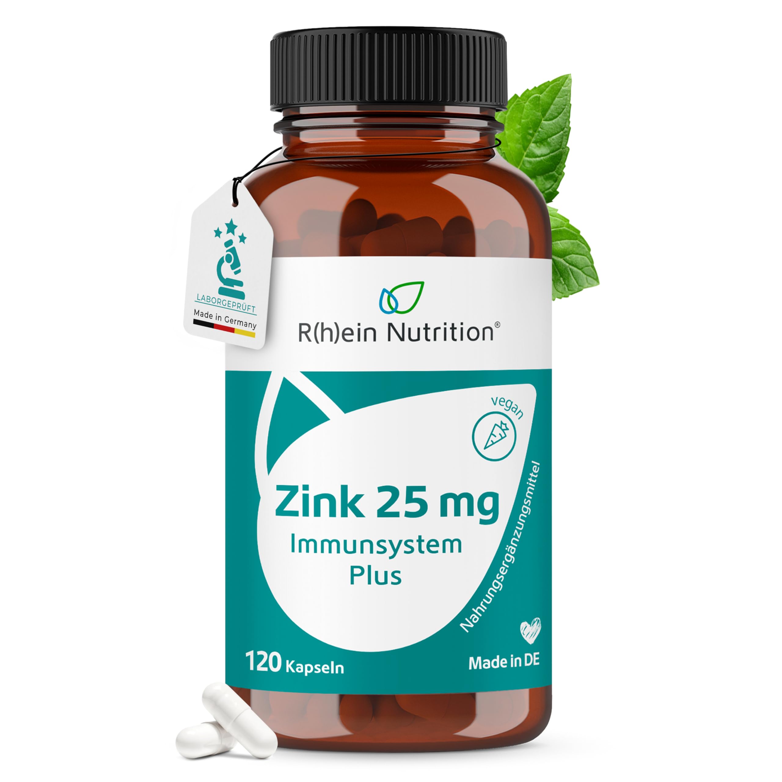 Zink Hochdosiert 25 mg Immunsystem Plus – 120 Kapseln, Zinkbisglycinat, Vegan, Laborgeprüft, Deutschland