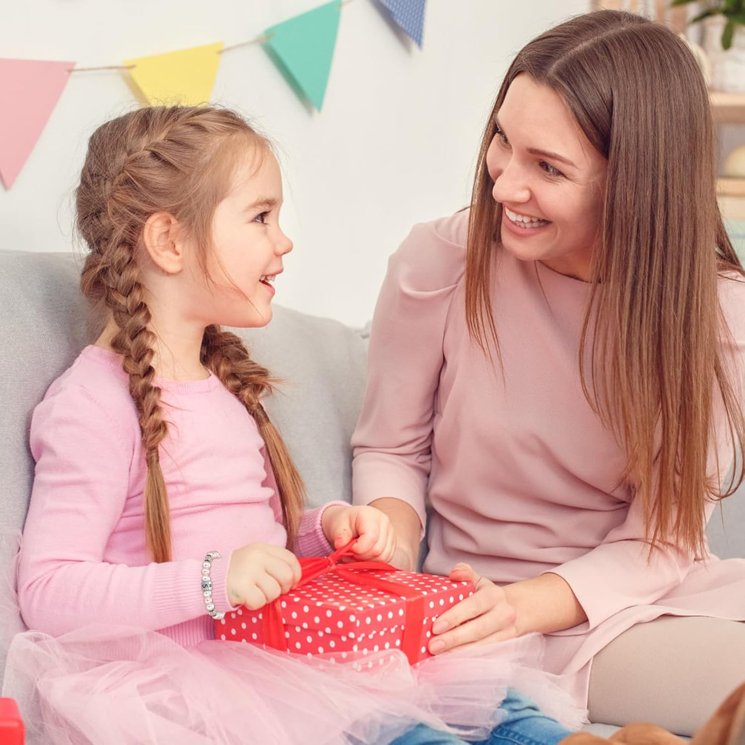 4-8 Year Old Girl Birthday Gifts, Adjustable Pink White Pearl Beaded Bracelet for Teen Girls, 4-8th Happy Birthday Christmas Gifts for Daughter Granddaughter Niece - Image 6