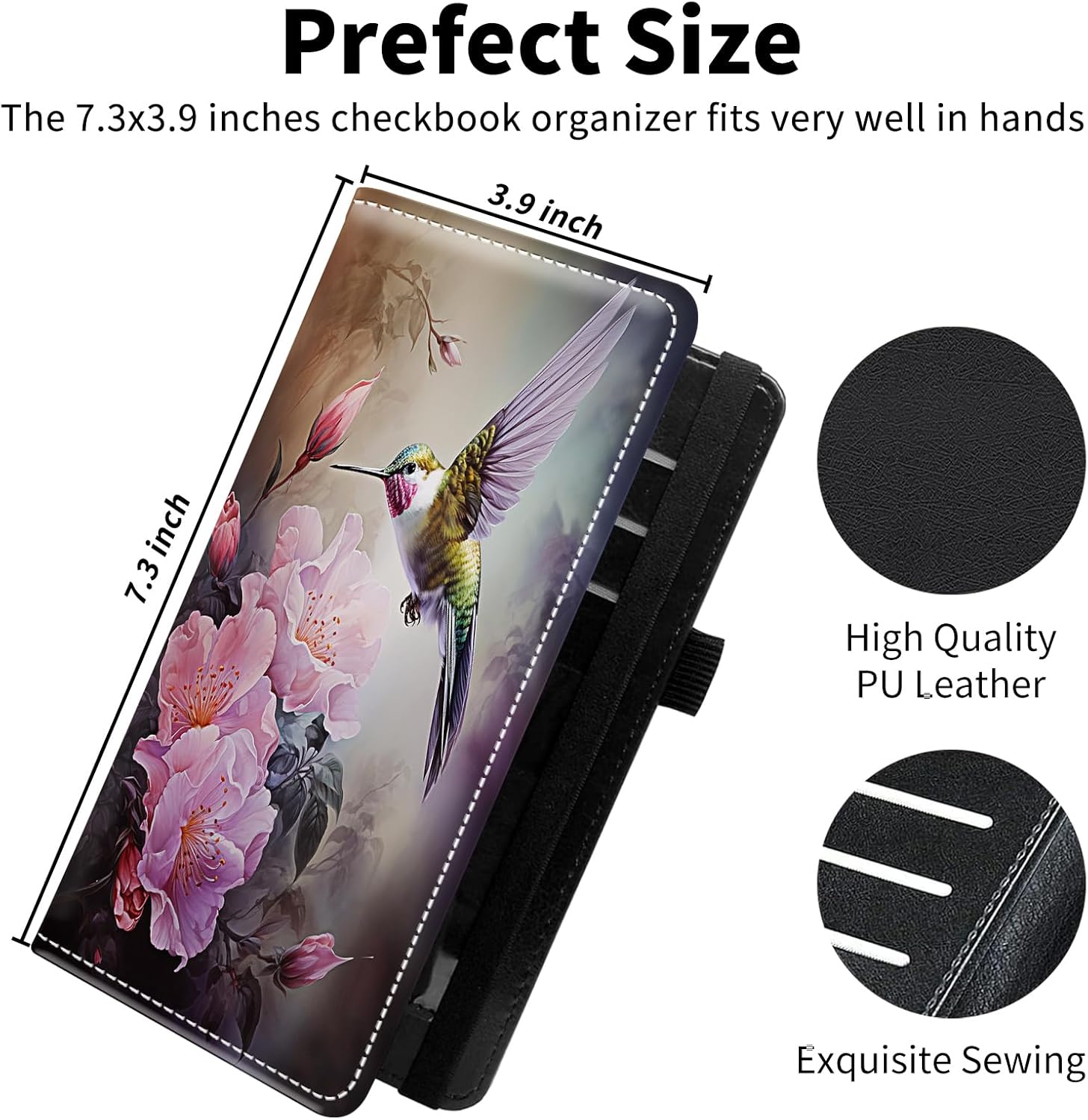 Leather Checkbook Covers for Personal Checkbook Check book Holder Cover Wallets for Women Men,RFID-Blocking Slim Checkbook Cover for Duplicate Checks with Elastic Strap,Larks on Flowers - Image 6