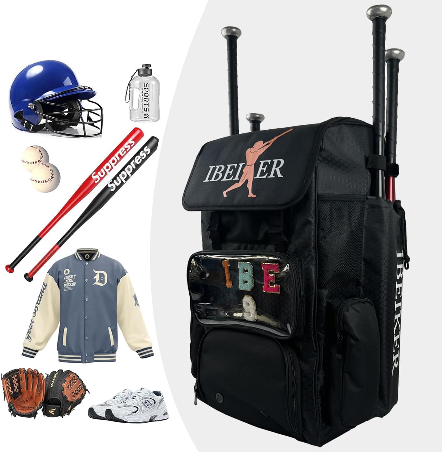 Baseball Softball Bat Pack Backpack – Holds Up to 4 Bats, DIY Customizable Panel, Gear Storage for Glove and Cleats