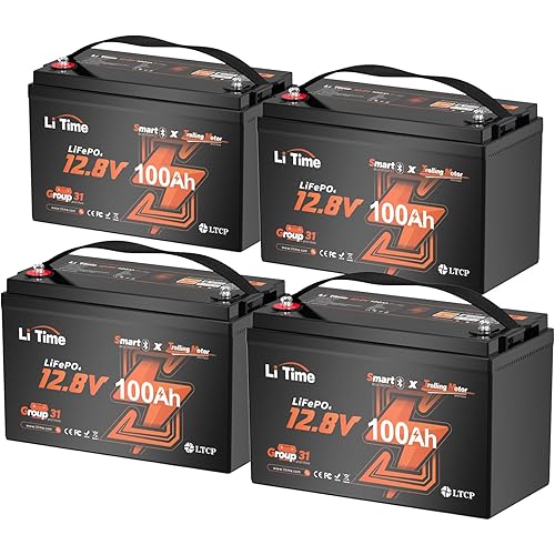 Litime 12V 100Ah Trolling Motors LiFePO4 Battery (Group 31), 12 Volt Bluetooth Lithium Batteries, Max. 15000 Deep Cycles, 100A BMS, Low-Temp Protection for Marine, Boat, Yacht, RV, Solar (4-Pack)