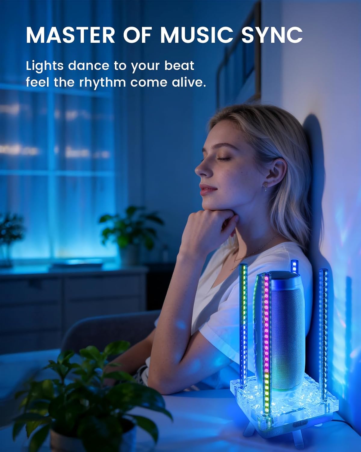 Music Sync RGB Ambient Light, App Controlled & Sound Reactive Audio Visual Lighting for Gaming Desk, Party & Desk Setup (Grey)