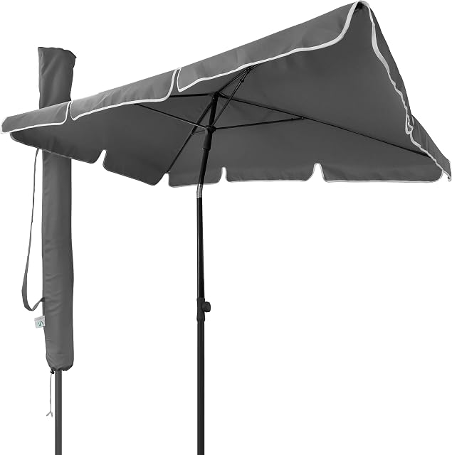 VOUNOT Garden Parasol, Tilt Balcony Umbrella, Sun Shade for Outdoor, Garden, Balcony, Patio, Beach, 200 x 125 cm Rectangular UV 50+, Grey, wiht Cover