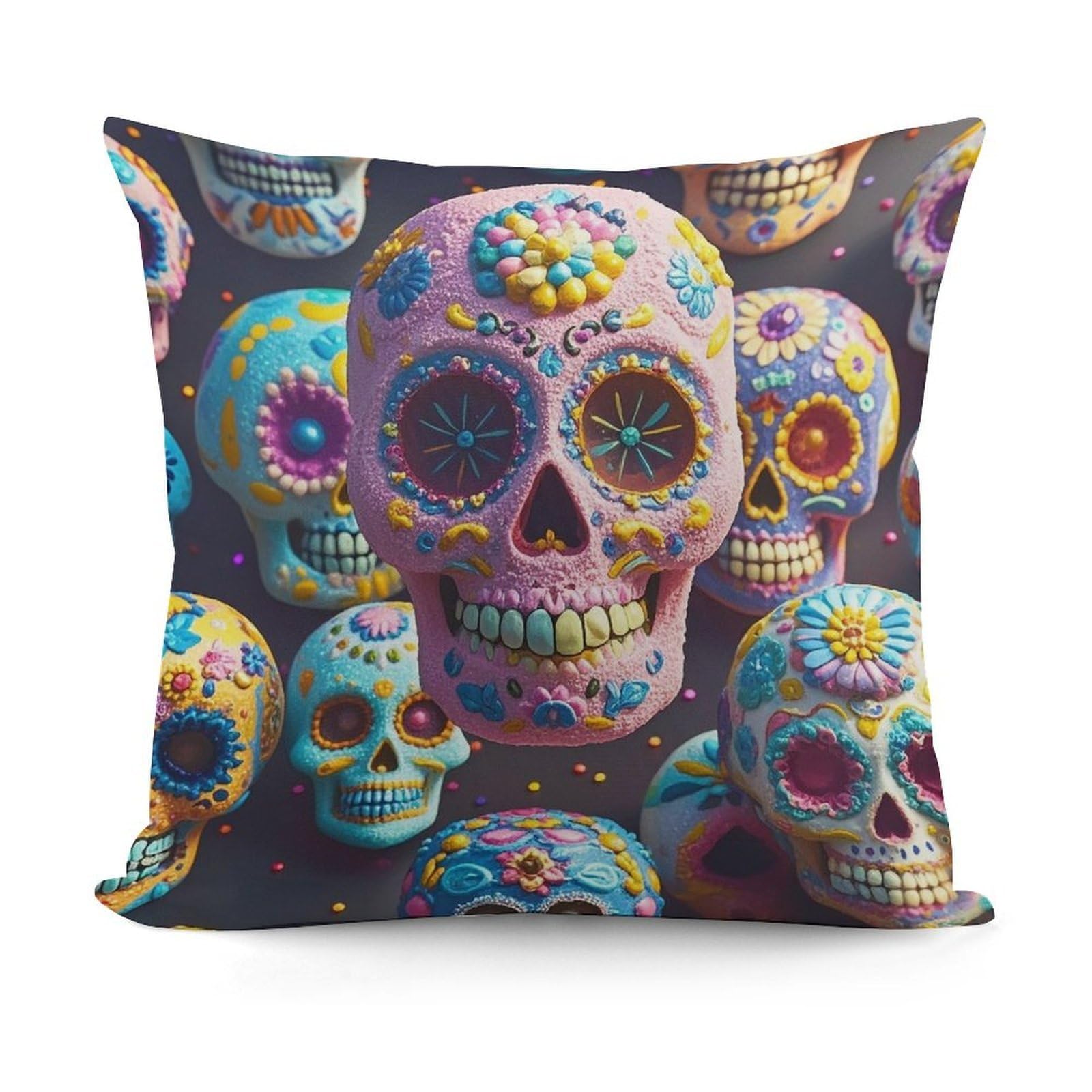 FekiLoot Sugar Skull Throw Pillow Cover Soft Decorative Pillow Cover Modern Square Cushion Cover Cozy Cushion Case Farmhouse Home Decor for Sofa Couch Living Room 18 X 18 Inch