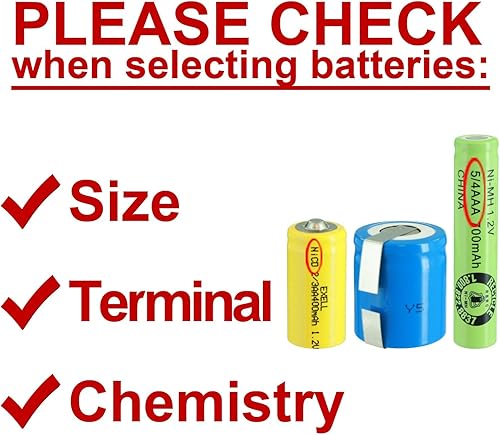 Miniatura 7 de Exell - Paquete de 2 baterías recargables de níquel cadmio de 1,2 voltios, 23 AA, 400 mAh, repuesto de batería para registrador de datos de