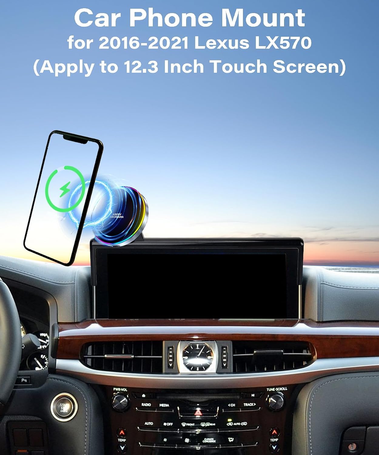 Car Phone Holder for 2016 2017 2018 2019 2020 2021 Lexus LX570 Accessories 15W Fast Wireless Charger Screen Fixed Clip HandsFree Cell Phone Mount 360° Rotation (12.3 Inch)
