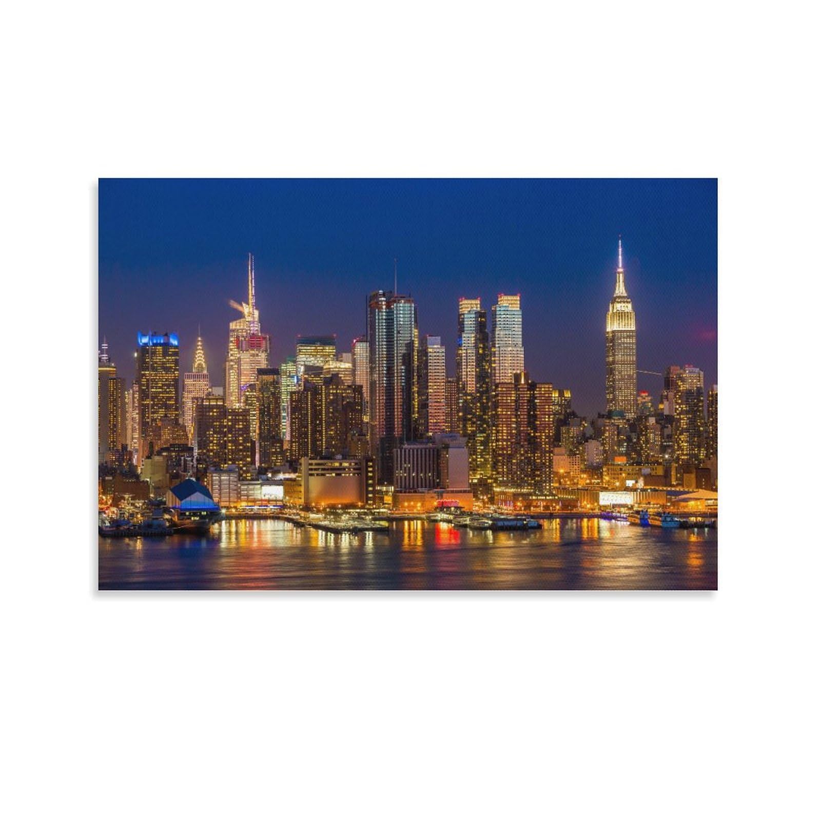 ニューヨーク 夜景 絵画 ニューヨーク・マンハッタンの夜景を描いた『Manhattan』。A4