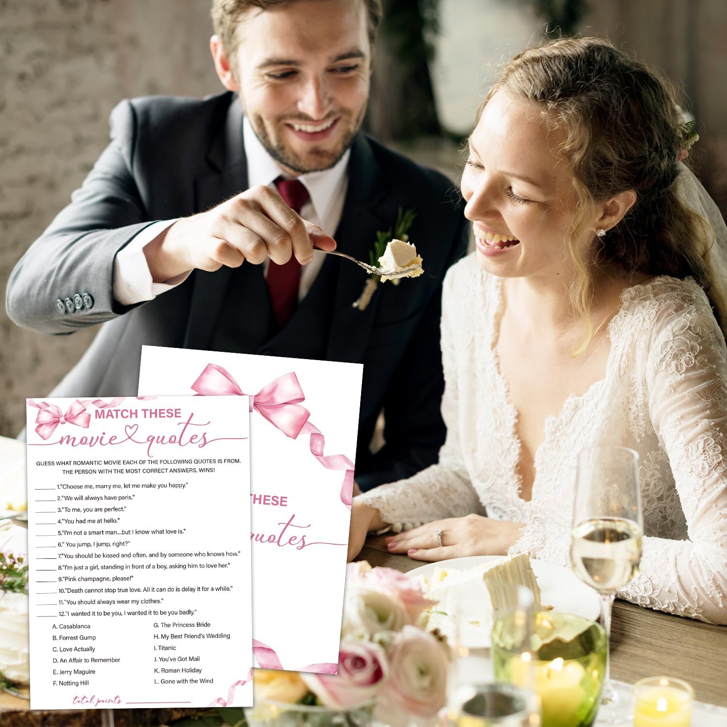 Bridal Shower Games 30 Guests, Match These Movie Quotes Bridal Shower Wedding Games for Reception, Rehearsal Dinner Engagement Party Activities Game Card/HL 015 image 4