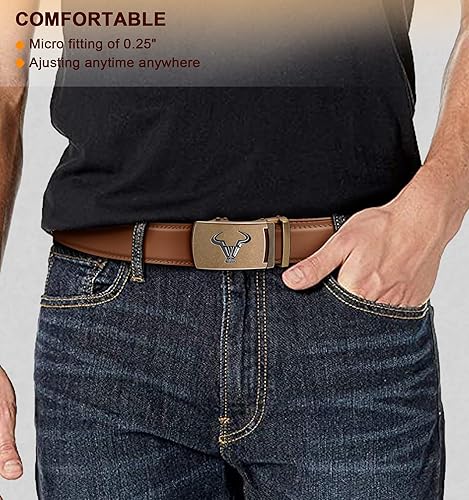 Miniatura 8 de BULLIANT Cinturón de los hombres, correa del trinquete de la marca de cuero genuino para el vestido de los hombres del regalo, tamaño modificado