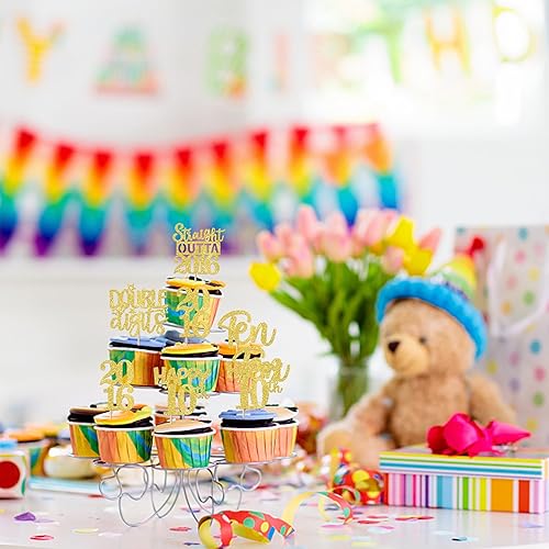 Miniatura 6 de 30 piezas de decoración para cupcakes Straight Outta 2016 con purpurina dorada de 10 años para cupcakes de 10 años, decoraciones de pasteles para
