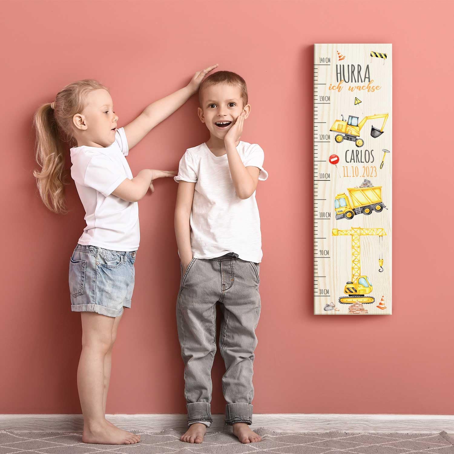 GRAVURZEILE Messlatte als Abschiedsgeschenk Erzieherin & Tagesmutter mit Namen der Kinder aus Holz - Skala misst 80-140 cm - Größe 20 x 70 x 2 cm Farbe Messlatte Bienen