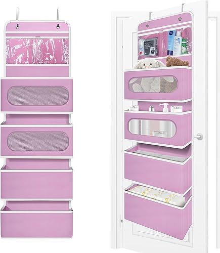 Organizador sobre la puerta, organizador colgante de puerta con 2 pequeños de PVC y 4 bolsillos grandes detrás de la puerta, organizador de