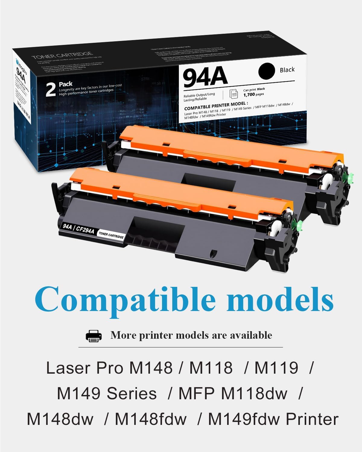 94A Black Toner Cartridge 2 Pack - Compatible 94A 94X CF294X Toner Cartridge Replacement for HP Laser Pro M148 M118 M119 M149 Series MFP M118dw M148dw M148fdw M149fdw Printers