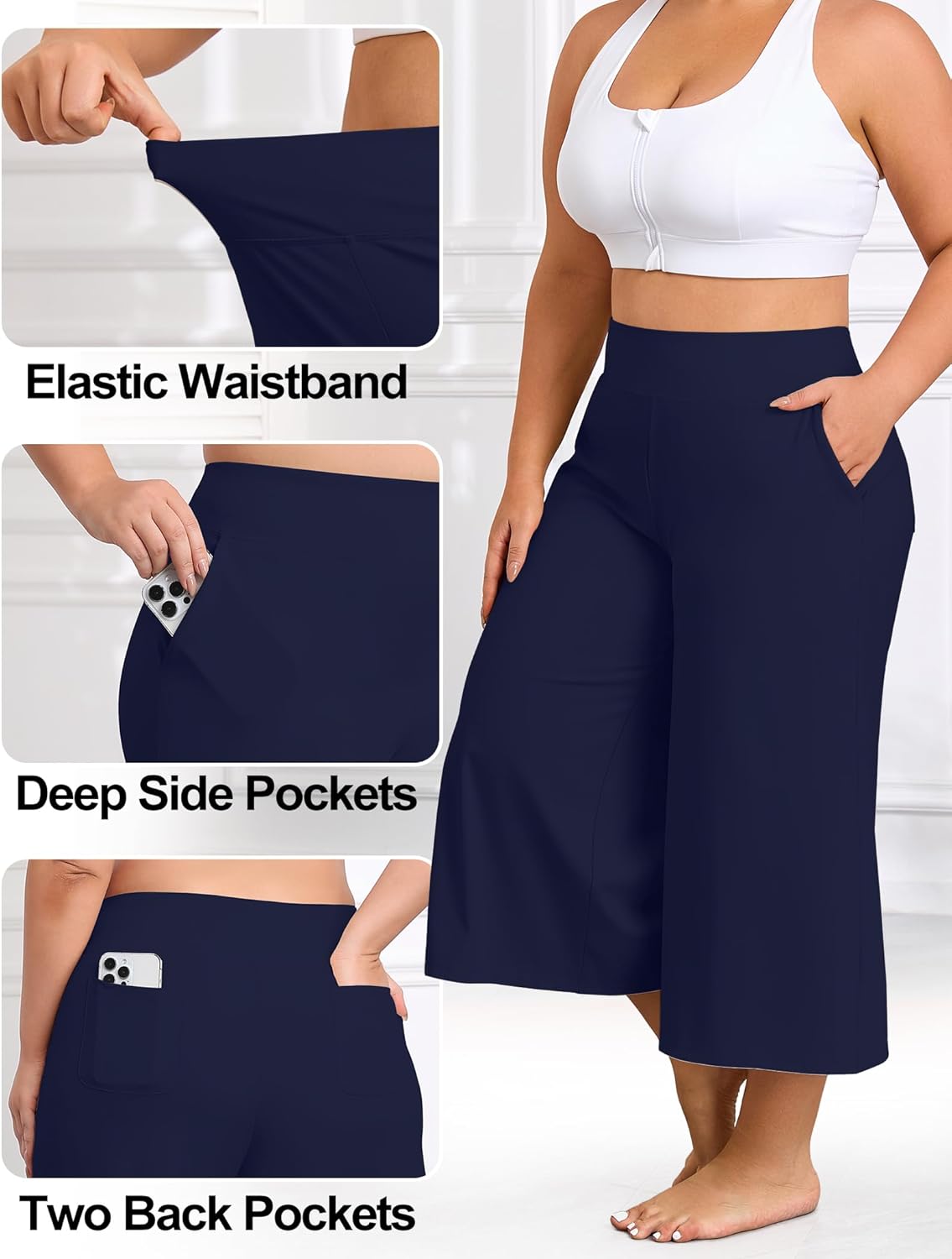 COOTRY Women's Plus Size Capri Pants Wide Leg Yoga Dress Capris High Waist Loose Lounge Travel Summer with Pockets - Image 4