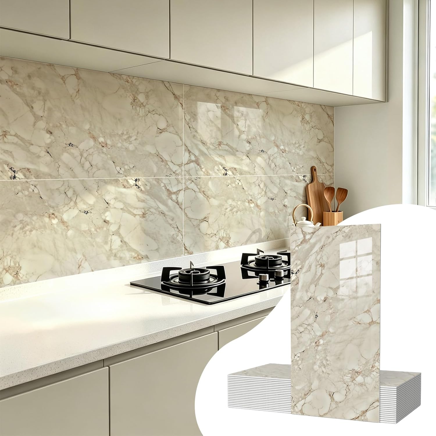 20 Pack 11.8"x23.6" Peel and Stick Backsplash Wall Panels, Self Adhesive Waterproof Back Splash Marble Tiles for Kitchen Bathroom, TV Walls, Living Room, Champagne Gold (Not Real Tiles)