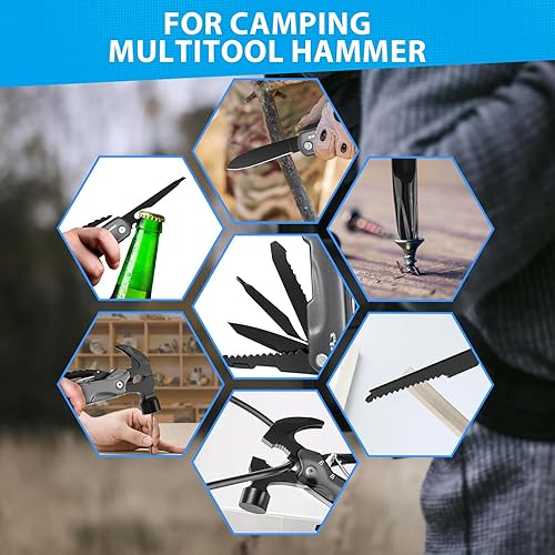 Miniatura 5 de 12 en 1 Martillo Multiherramienta, Multiherramienta de Camping con Destornillador, Bloqueo de Seguridad y Funda de Nylon Duradera, Regalos de