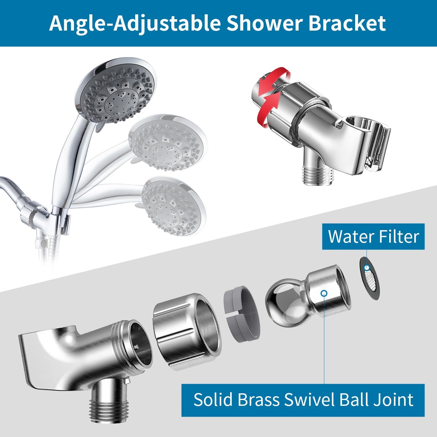 DOILIESE Handheld Shower Head with Hose 7 Settings High Pressure Shower Head with Handheld Spray, Chrome