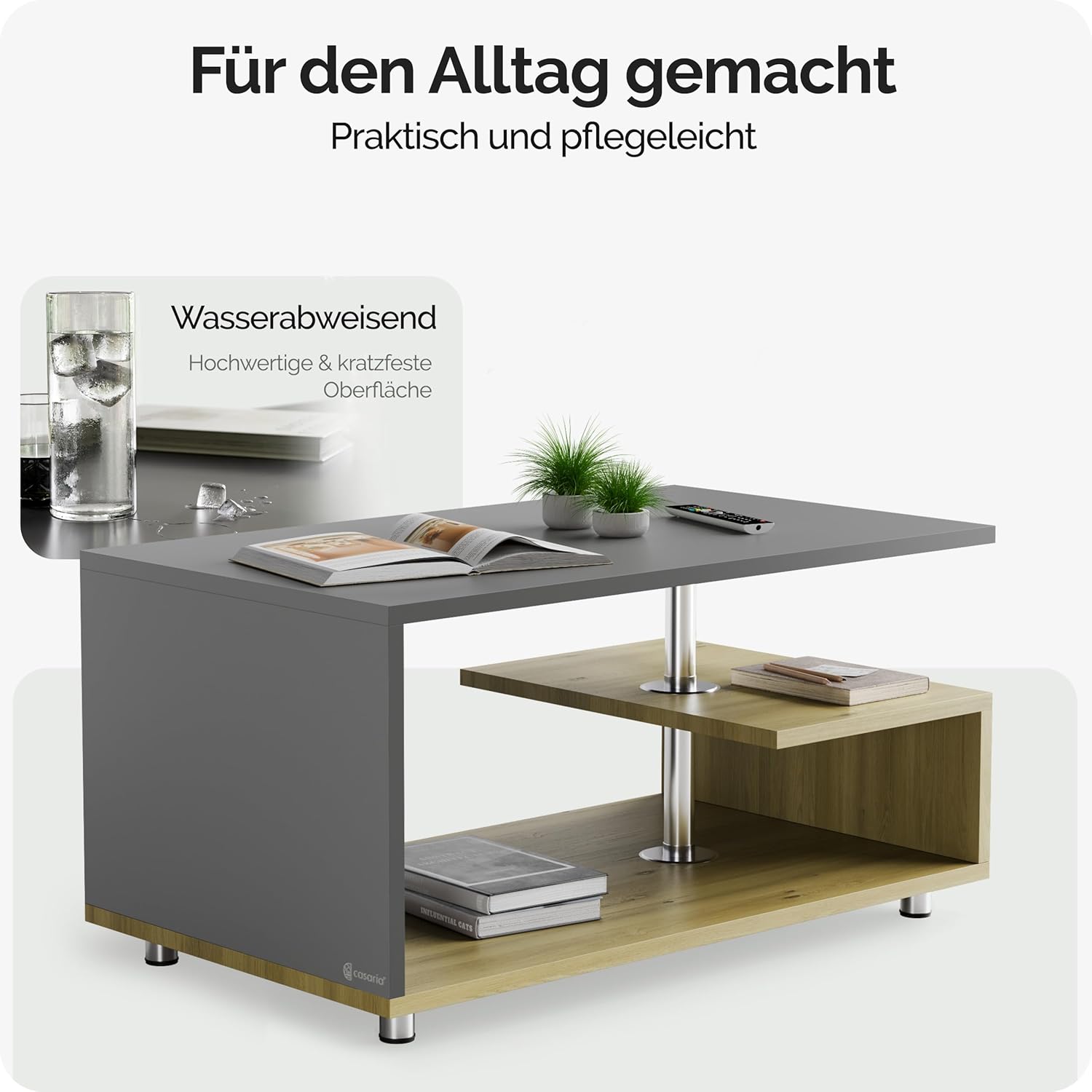 Casaria Orlando Coffee Table showing water resistance and easy cleaning