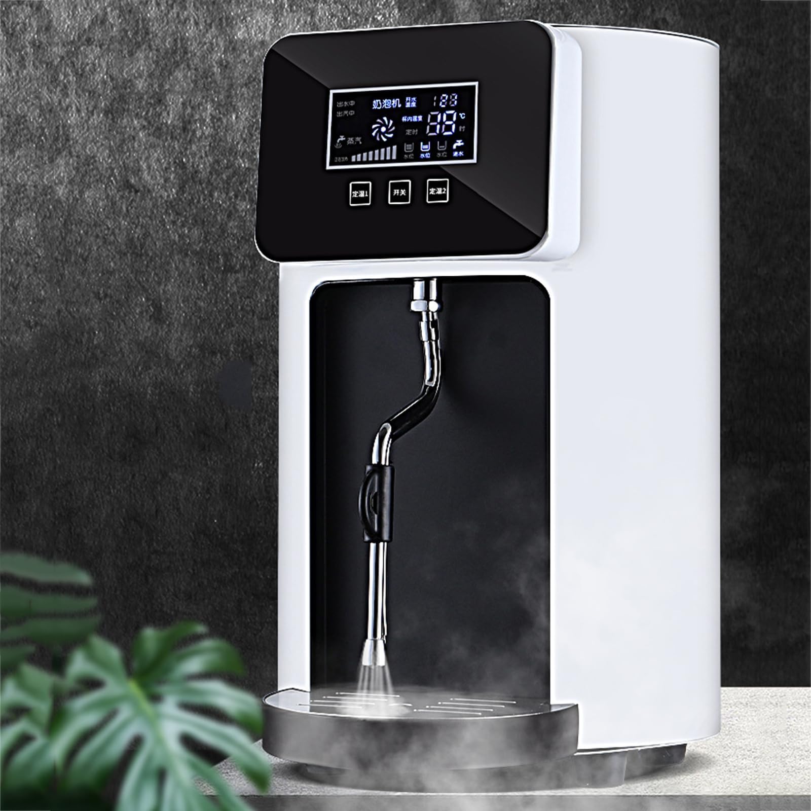 Machine à mousser Le Lait électrique Commerciale, mousseur à Lait Vapeur Automatique, chaudière en Acier Inoxydable de 8 L, avec Affichage LED et sonde de températ,