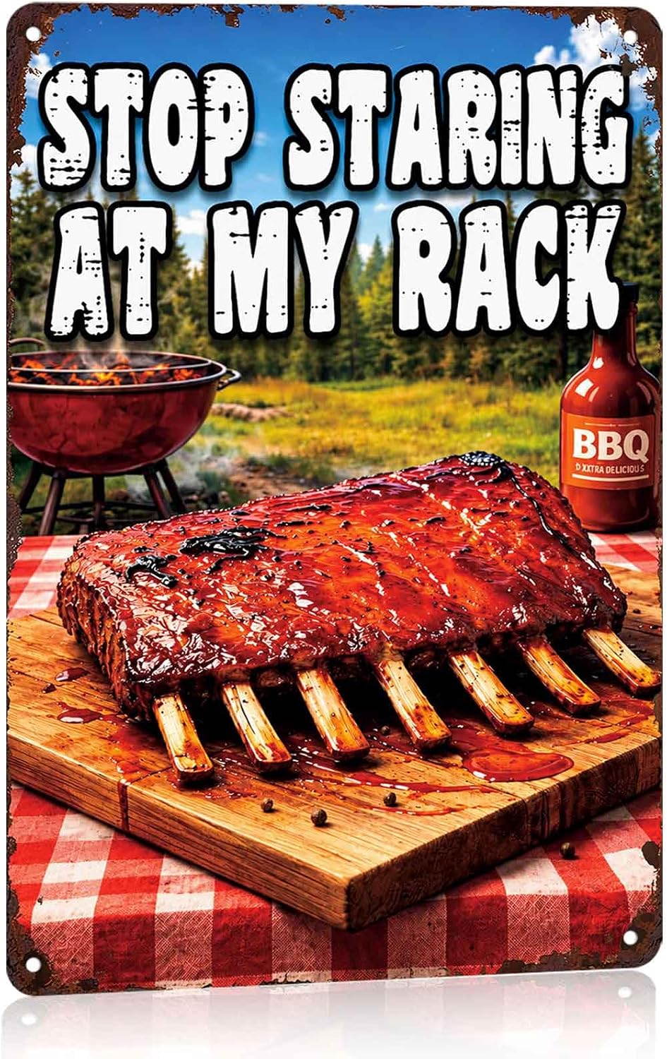 Vintage BBQ Rack Metal Signs 8X12 In