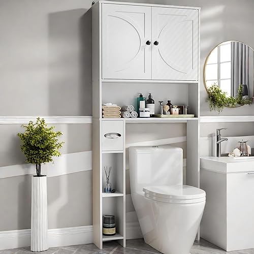 Gabinete de almacenamiento sobre el inodoro, armario de almacenamiento de madera de granja sobre el inodoro, organizador de baño con estantes