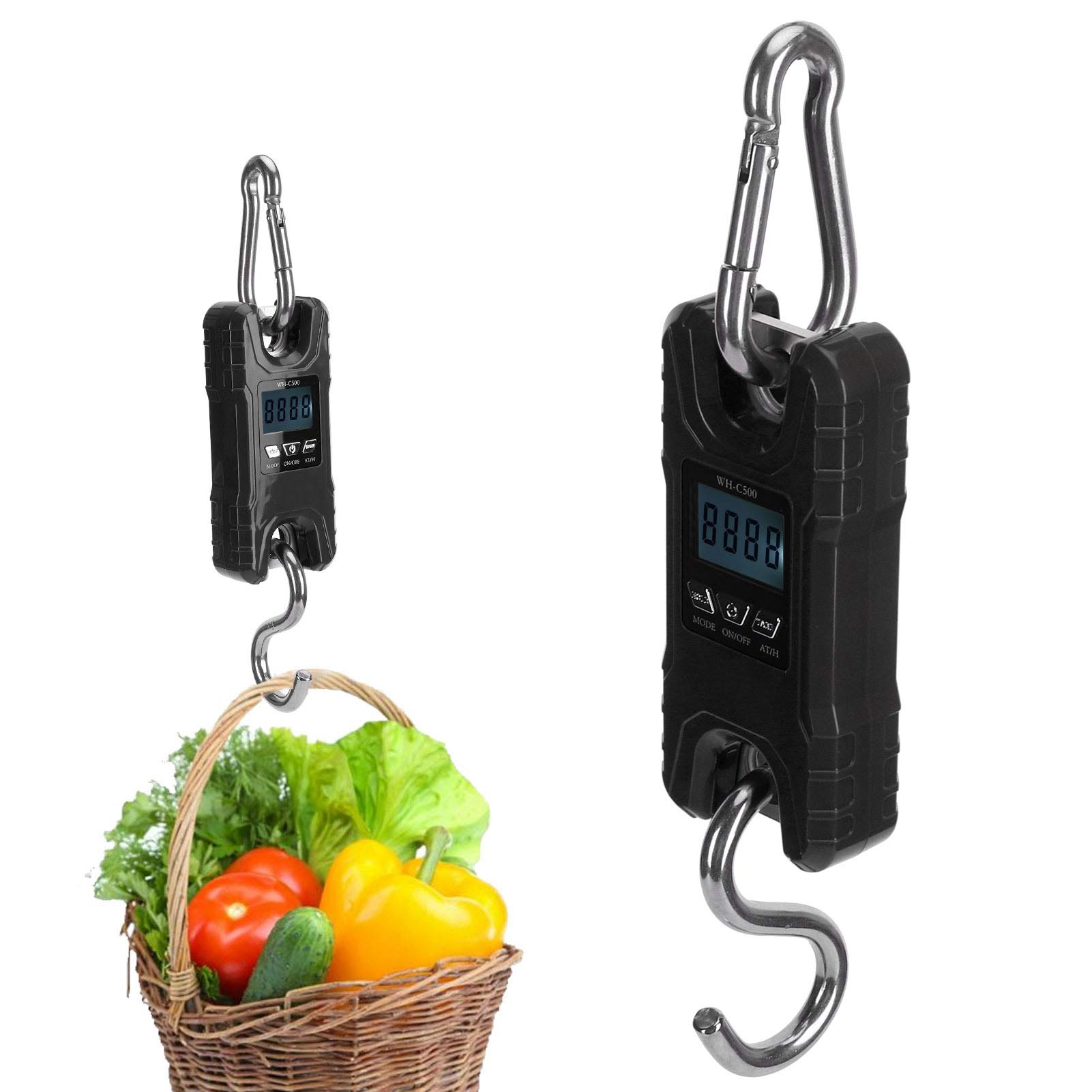 Bilancia Sospesa Digitale, Bilancia Elettrica a LED con Ampio Display, Gancio in Metallo Rimovibile, Conversione unità e Tara, 2 Batterie AAA Alimentate per Viaggi a Casa all'aperto (BLACK)
