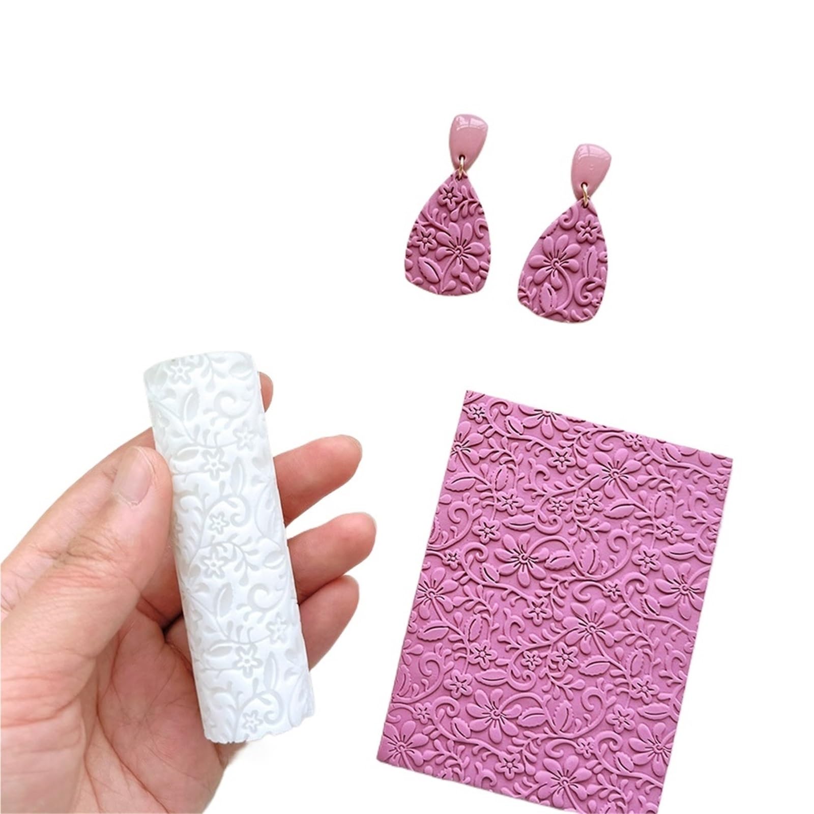 Rouleau de texture florale argile polymère PLA bijoux poterie