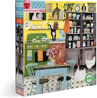 eeBoo: Piece and Love Kitchen Chickens 1000 Piece Square Adult Jigsaw Puzzle, Puzzle for Adults and Families, Glossy, Sturdy Pieces and Minimal Puzzle Dust
