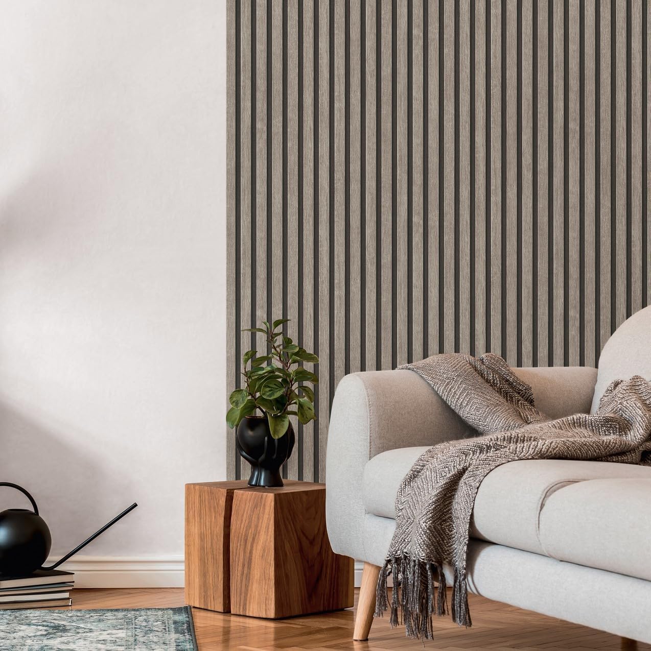 A.S. Création Wallpaper Wood Panels - Black, Gray - Striped Wood Wallpaper 395.99in x 20.87in Made in Germany - 391092