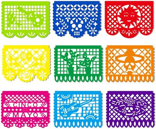 PMLAND Pancartas mexicanas de plástico para fiesta del Cinco de Mayo, 9 paneles multicolor de 15 a 18 pies de largo para colgar