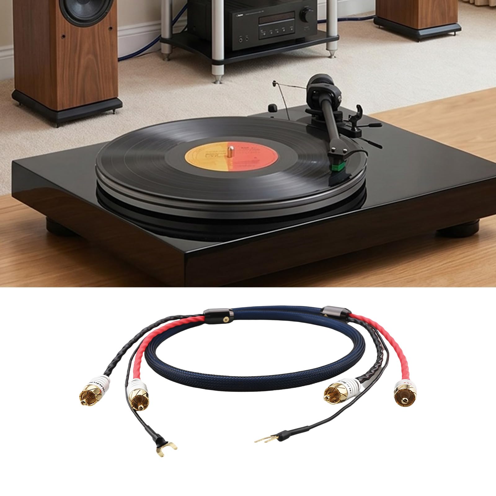 Giradischi 2RCA cavo con schermatura rivestita in argento migliora i bassi e alti chiari Cavo di registrazione Premium