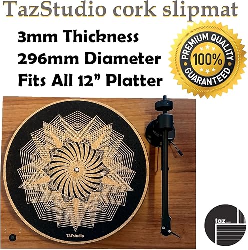 Miniatura 3 de Alfombrilla giratoria de corcho para un mejor soporte de sonido en el tocadiscos de vinilo LP - Diseño geométrico original, tapete de corcho claro