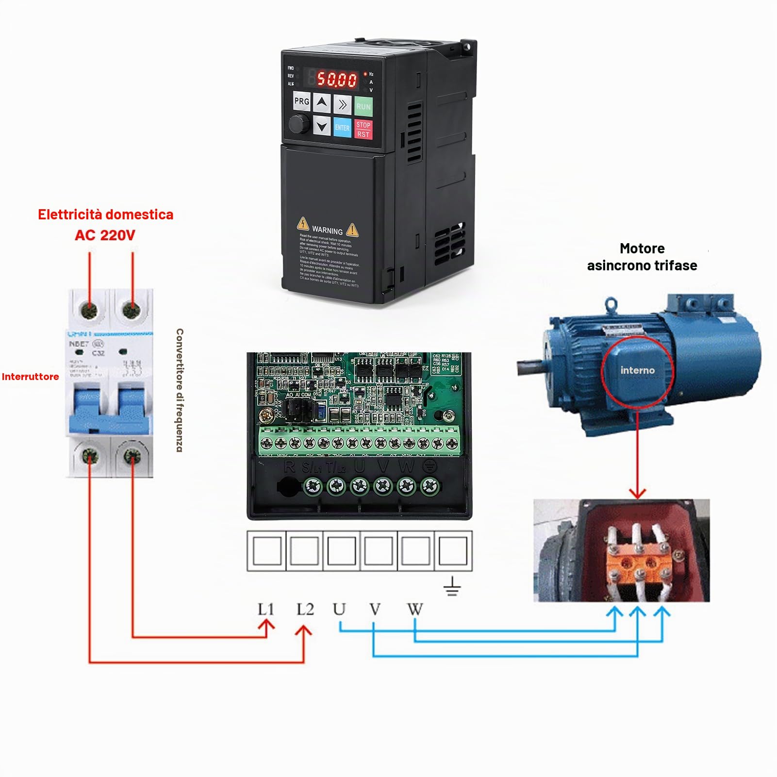 Inverter di Frequenza,220V Inverter di Frequenza VFD 2.2kW,Ingresso Monofase 220V e Uscita Trifase per Regolazione Velocità Motore